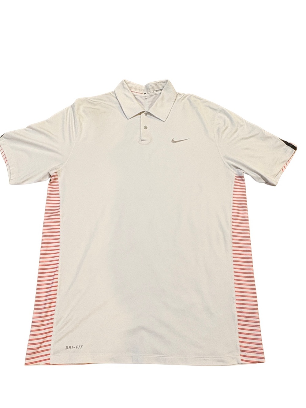 Nike Golf Tiger Woods Polo White Dri-Fit  with Orange/Red Stripe Side Panels